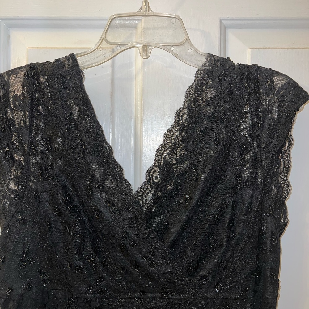 Dress Barn Collection Black Lace Tiered Embellished Cocktail Dress Size 14p